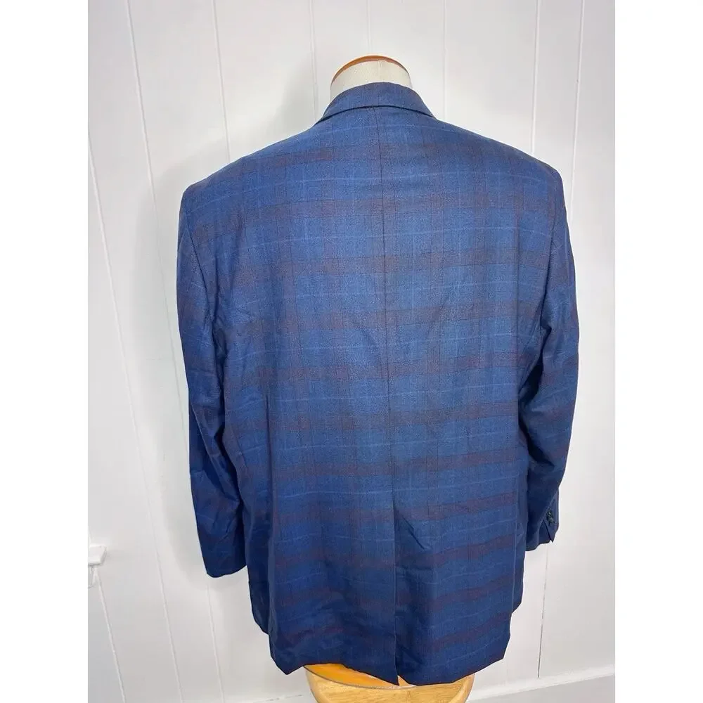 Tom James Bespoke Holland & Sherry Navy Plaid Sport Coat Blazer 50L* Savile Row